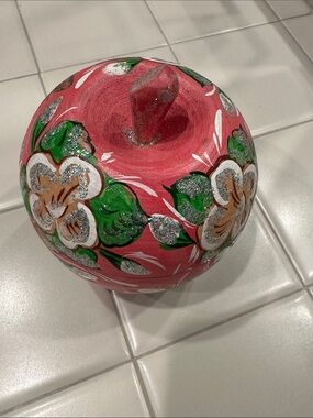 Hand-Painted Floral Decorative Apple Jar Pink